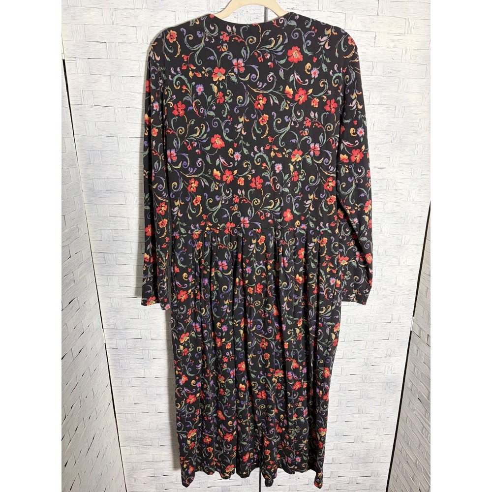 Vintage Talbots Womens Dress Floral Cotton Knit Midi Long Sleeve Pockets TradMom - Picture 2 of 13